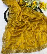 Yellow multicolor sequece embroidery work rangoli saree with blouse