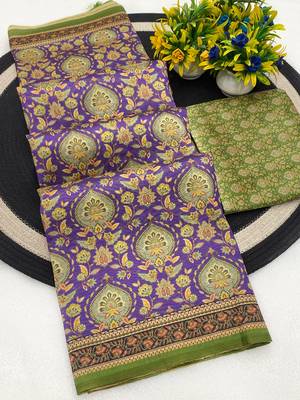 Multicolor digital print zarna silk blend saree with blouse 2