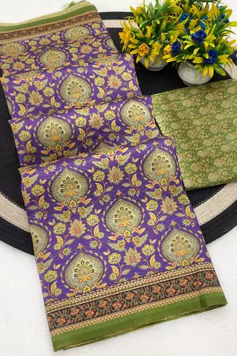 Multicolor digital print zarna silk blend saree with blouse