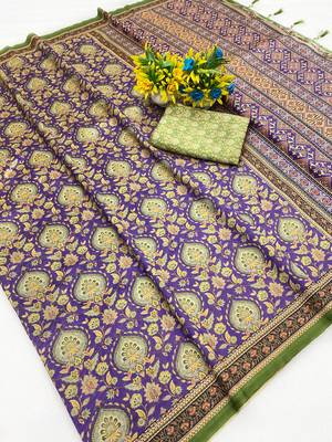 Multicolor digital print zarna silk blend saree with blouse 3