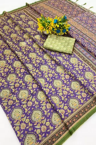 Multicolor digital print zarna silk blend saree with blouse