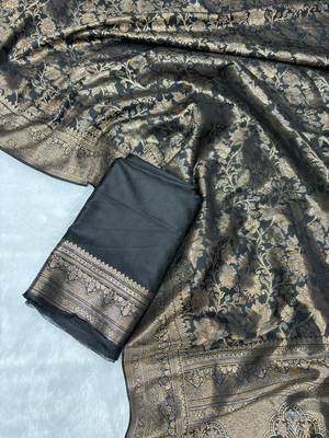 Black top dyed weaving soft silk blend saree with blouse 1