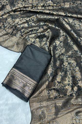 Black top dyed weaving soft silk blend saree with blouse