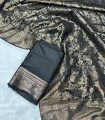 Black top dyed weaving soft silk blend saree with blouse