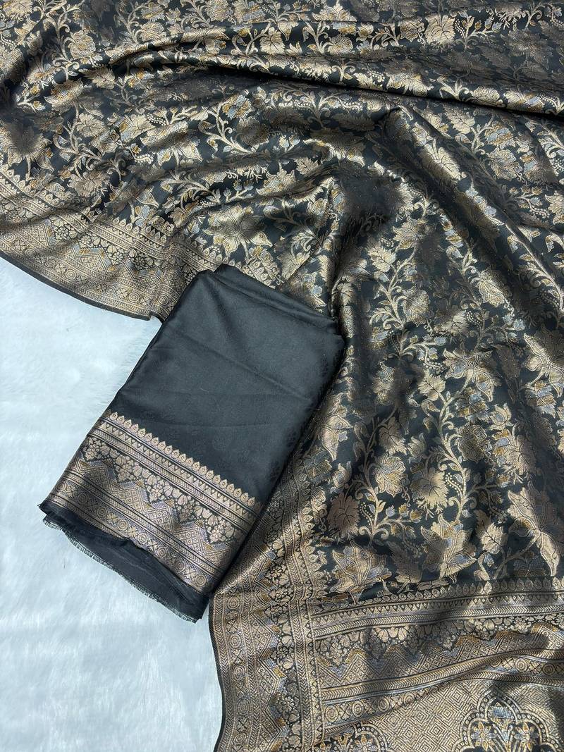 Black top dyed weaving soft silk blend saree with blouse