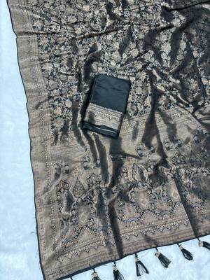Black top dyed weaving soft silk blend saree with blouse 2