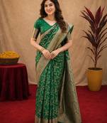 Green art silk blend banarasi jacuard work saree with unstitched blouse piece