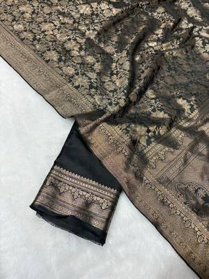 Black top dyed weaving soft silk blend saree with blouse 3