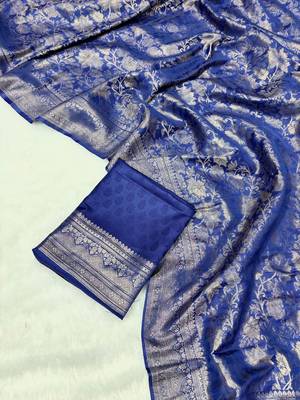 Blue top dyed weaving soft silk blend saree with blouse 1