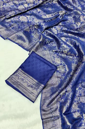 Blue top dyed weaving soft silk blend saree with blouse
