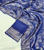 Blue top dyed weaving soft silk blend saree with blouse
