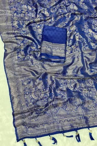 Blue top dyed weaving soft silk blend saree with blouse