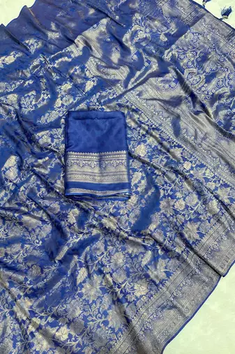 Blue top dyed weaving soft silk blend saree with blouse