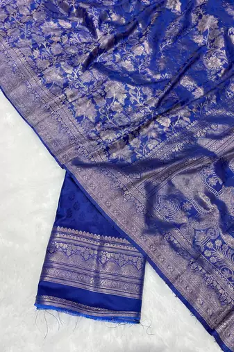 Blue top dyed weaving soft silk blend saree with blouse