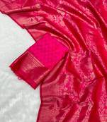 Pink top dyed weaving soft silk blend saree with blouse