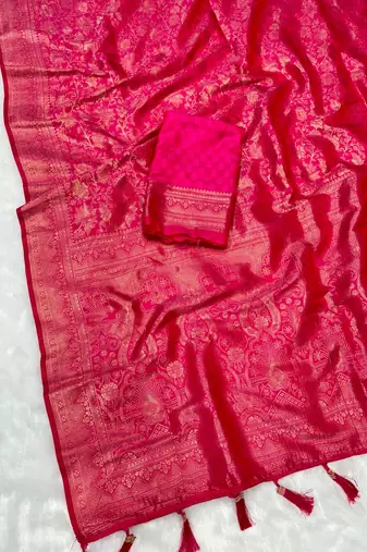 Pink top dyed weaving soft silk blend saree with blouse