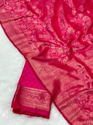 Pink top dyed weaving soft silk blend saree with blouse 3