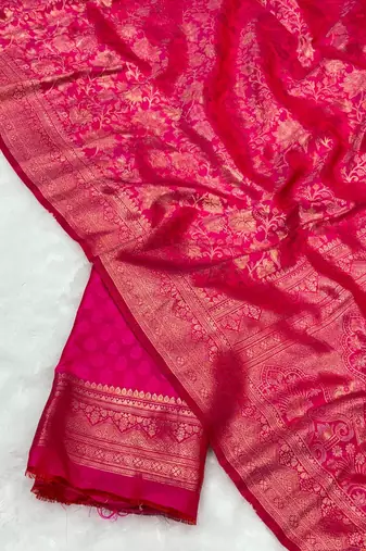 Pink top dyed weaving soft silk blend saree with blouse