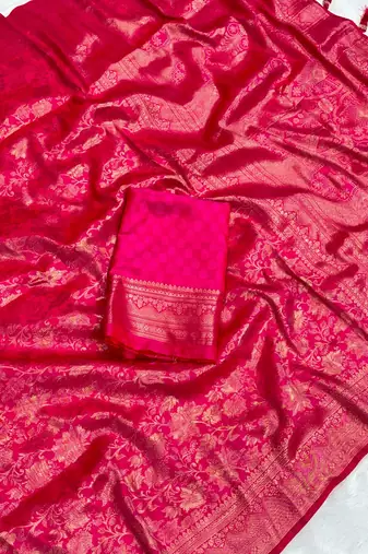 Pink top dyed weaving soft silk blend saree with blouse