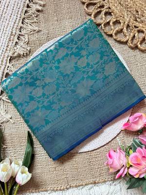 Rama top dyed weaving soft silk blend saree with blouse 2