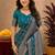 Turuoise art silk blend banarasi jacuard work saree with unstitched blouse piece