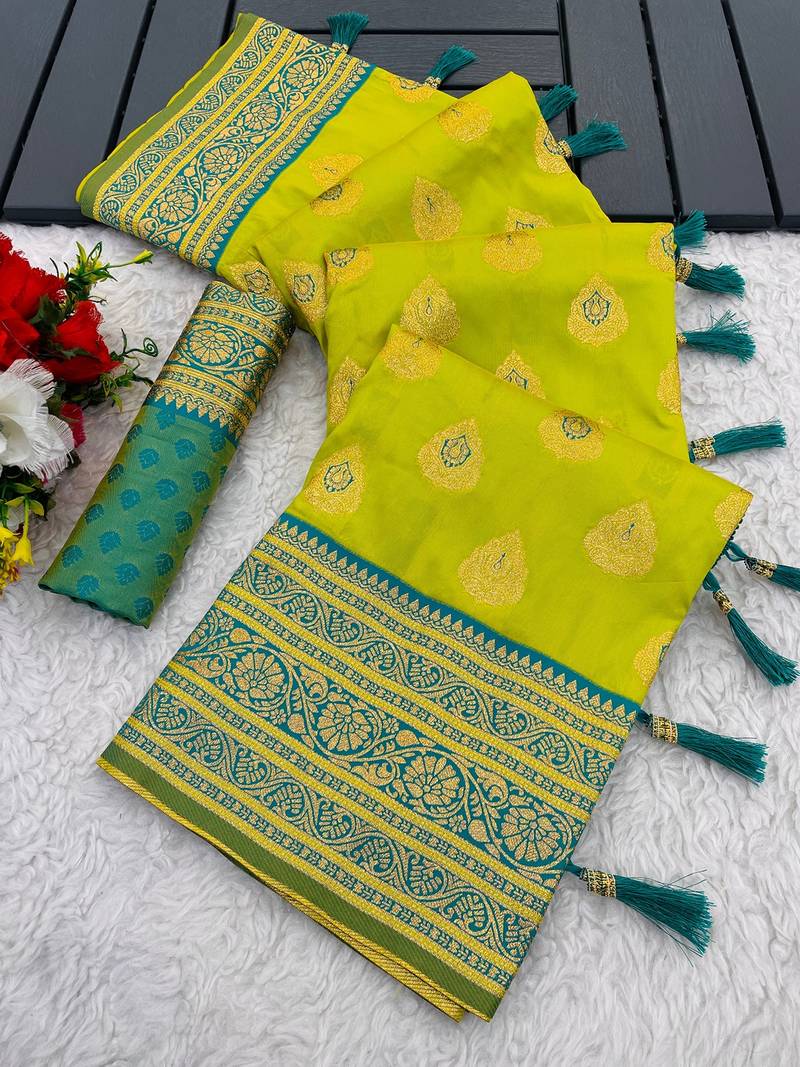 Green top dyed weaving soft silk blend saree with blouse