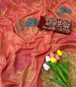 Gajari foil work twill net saree with blouse