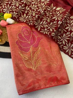 Gajari foil work twill net saree with blouse 2