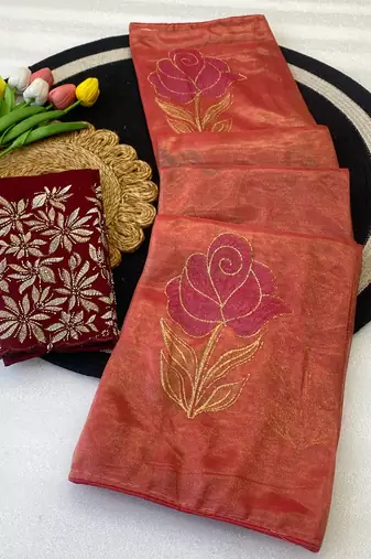 Gajari foil work twill net saree with blouse