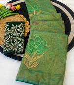Pista foil work twill net saree with blouse