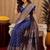 Blue art silk blend banarasi jacuard work saree with unstitched blouse piece