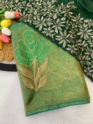 Pista foil work twill net saree with blouse 2