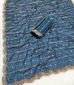 Petrol multicolor sequece embroidery work rangoli saree with blouse