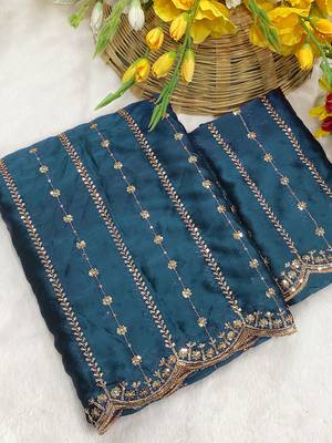 Petrol multicolor sequece embroidery work rangoli saree with blouse 2
