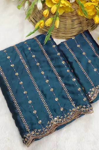 Petrol multicolor sequece embroidery work rangoli saree with blouse