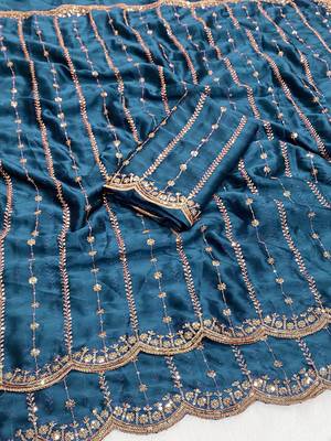 Petrol multicolor sequece embroidery work rangoli saree with blouse 3