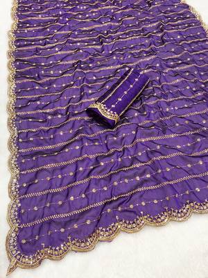 Purple multicolor sequece embroidery work rangoli saree with blouse 1