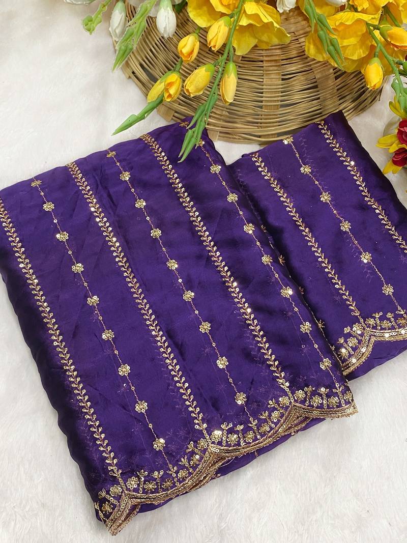 Purple multicolor sequece embroidery work rangoli saree with blouse