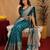 Turquoise art silk blend banarasi jacuard work saree with unstitched blouse piece