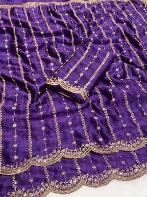 Purple multicolor sequece embroidery work rangoli saree with blouse 3