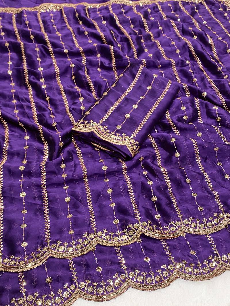 Purple multicolor sequece embroidery work rangoli saree with blouse