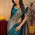 Turquoise art silk blend banarasi jacuard work saree with unstitched blouse piece