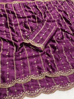 Wine multicolor sequece embroidery work rangoli saree with blouse 1