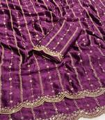 Wine multicolor sequece embroidery work rangoli saree with blouse