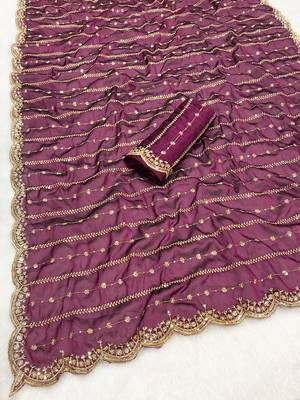 Wine multicolor sequece embroidery work rangoli saree with blouse 3