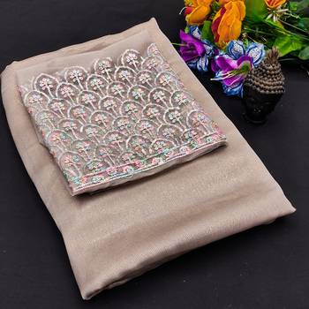 Chikoo multicolor sequece embroidery work moss chiffon saree with blouse 1