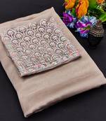 Chikoo multicolor sequece embroidery work moss chiffon saree with blouse