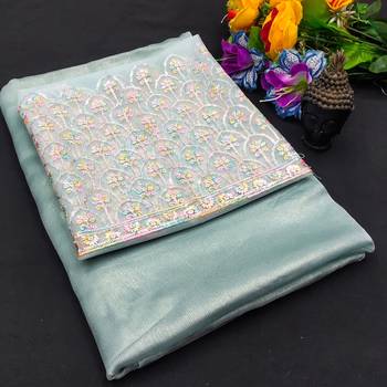 Firozi multicolor sequece embroidery work moss chiffon saree with blouse 1