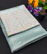 Firozi multicolor sequece embroidery work moss chiffon saree with blouse