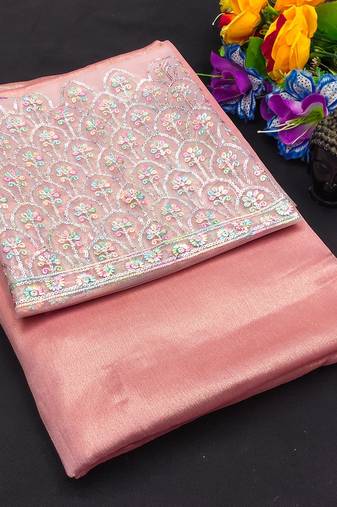 Gajari multicolor sequece embroidery work moss chiffon saree with blouse